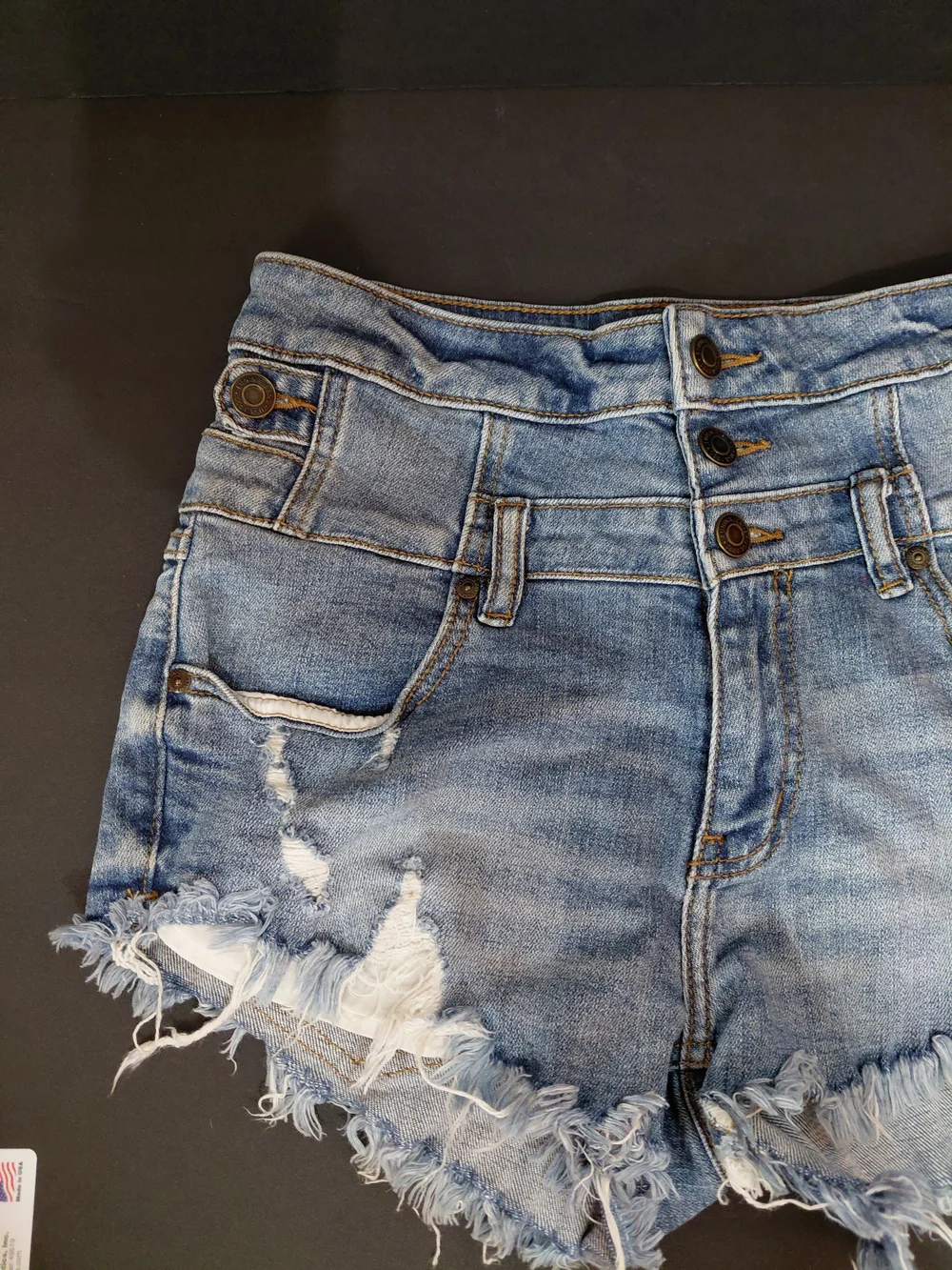 eunina Distressed Light Blue High-Rise Denim Shorts
